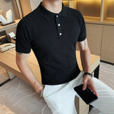 Men Short Sleeve T-Shirt Thin Knitted Polo Shirt