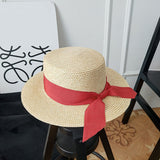 Straw Hat Flat Straw Hat Female Summer Outdoor Bow Sunhat