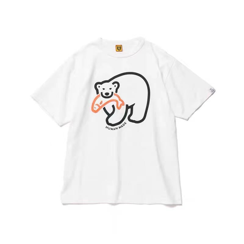 Human Made T-Shirt Slub Cotton Men and Women Loose Couple round Neck Short Sleeve