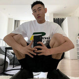 Present T Shirt Letter Print Distressed Loose Couple