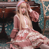 Gothic Lolita Harajuku Style Clothing Lolita Dress Strawberry Milk Cover Op Front Open Pastoral Style Long Sleeve Princess Dress