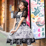 Gothic Lolita Harajuku Style Clothing Lolita Dress Black and White Alice JSK Black and White Color Matching Irregular Dress Female