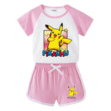 Children Pokemon Pikachu Tshirts & Shorts Short-Sleeved T-shirt Shorts Casual Sports Two-Piece Neutral