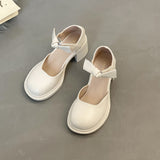 Nude Block Heel Sandals Vintage High Heels Bow Leather Shoes