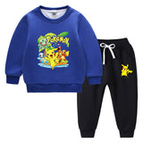 Children Pokemon Pikachu Hoodie & Pant Set Fleece Lined Padded Warm Keeping Winter Clothes Sweatershirt Suit