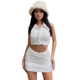 Women Top & Skirt 2 Piece Set Spring and Summer Single-Breasted Lapel Sleeveless T-shirt Hip Skirt Suit