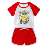 Children Pokemon Pikachu Tshirts & Shorts Short-Sleeved T-shirt Shorts Casual Sports Two-Piece Neutral