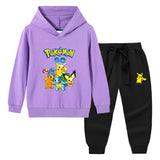 Children Pokemon Pikachu Hoodie & Pant Set Hooded Sweater Trousers Two-Piece Baby Cotton Sweater Suit