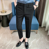Men Trousers Embroidered Summer Cropped Pants Casual Fashion Simple Thin Suit Pants