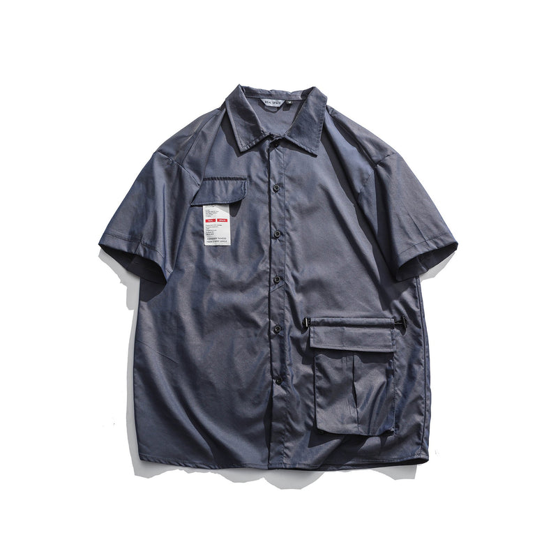 Men T Shirt Summer Casual Tops Men's Clothes Summer Wear Men's Lapel Shirt Multi-Bag Reflective Tooling Cardigan