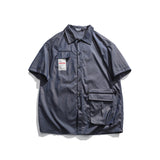 Men T Shirt Summer Casual Tops Men's Clothes Summer Wear Men's Lapel Shirt Multi-Bag Reflective Tooling Cardigan