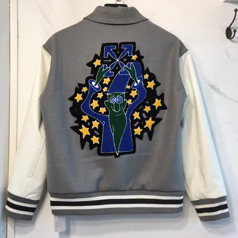 Off White Winter Coat Off Magician Arrow Pattern Woolen Baseball Uniform