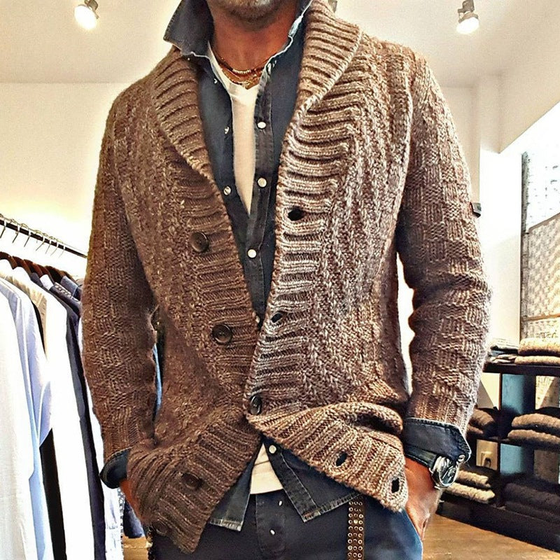 John Dutton Jacket Autumn and Winter Long-Sleeve Cardigan Sweater Thickened Solid Color Polo Collar Coat for Men