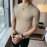 Men Short Sleeve T-Shirt Solid Color Simple Knitwear T-shirt