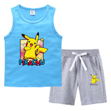 Children Pokemon Pikachu Tshirts & Shorts Vest Middle Pants Sports Casual Bottoming Shirt Two Pieces