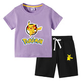 Children Pokemon Pikachu Tshirts & Shorts Cotton Short Sleeve Shorts Two Pieces Neutral