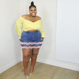 Women Plus Size Denim Shorts Slim-Fitting Patchwork Denim Shorts