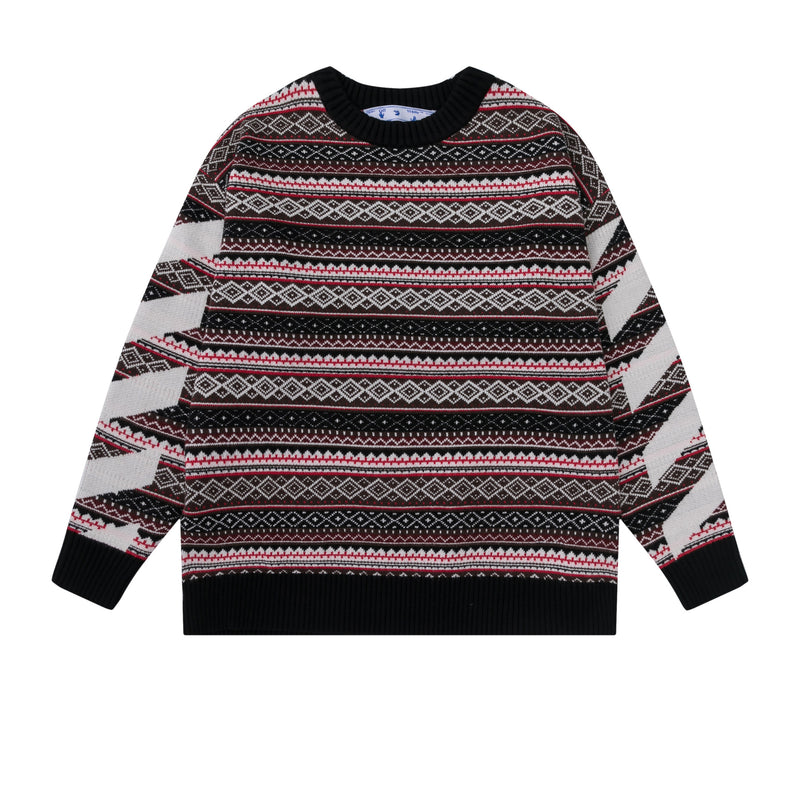 Off White Winter Fleece Sweatshirts Autumn and Winter Arrow Pattern Knitted Sweater for Men and Women