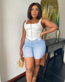Women Plus Size Denim Shorts High Waist Slim Fit Denim Shorts