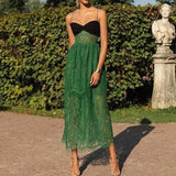 Emily Ratajkowski Dress Lace Green Hollow-out Multi-Layer Dress