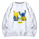 Men and Women Pokemon Pikachu Hoodie Pikachu Joint Name Stitch Back Shadow Crew Neck Pullover Sweatshirt