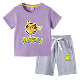 Children Pokemon Pikachu Tshirts & Shorts Cotton Short Sleeve Shorts Two Pieces Neutral
