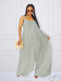 Women Plus Size Jumpsuits Summer Suspenders Loose Flared Pants Solid Color Jumpsuits