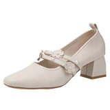 Nude Wide Fit Block Heels Mary Jane Shoes