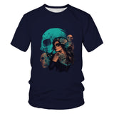 Skull Hoodie Summer Short-Sleeved T-shirt Men's and Women's round Neck Loose