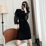 Fairy Dress Autumn Clothes plus Size Women's Clothes Bottoming Dress Slimming Chiffon Sleeves Knitted Skirt
