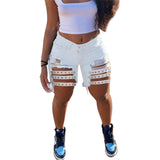 Women Plus Size Denim Shorts Rivet Ripped Denim Pants
