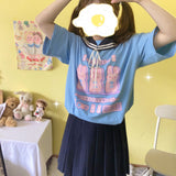 Gothic Lolita Harajuku Style Clothing Three Milk Rabbit Printed Cute T-shirt (Excluding Fake Collar)