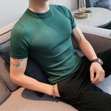 Men Short Sleeve T-Shirt round Neck Knitted T-shirt