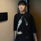 Present T Shirt Shark Vintage Print Distressed round Neck Loose
