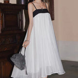 Black and White Dress Black and White Strapless Long Type Suspender Gauze Dress