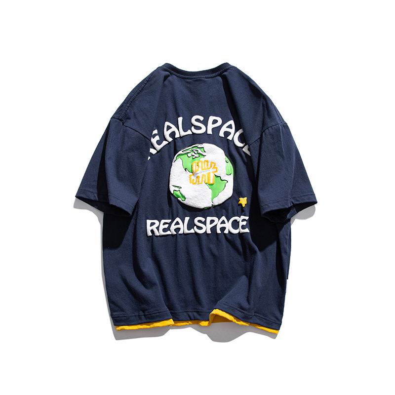 Men T Shirt Summer Casual Tops Men's Men's round Neck Short Sleeve Casual Loose Puff Print Fake Two Pieces