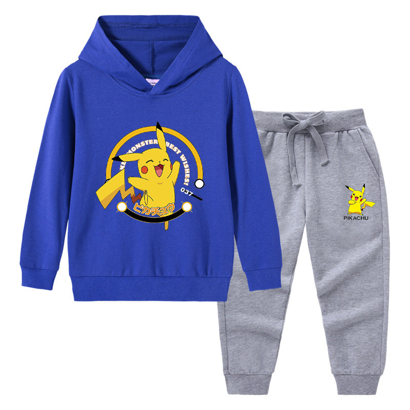 Children Pokemon Pikachu Hoodie & Pant Set Hooded Sweater Trousers Two-Piece Baby Cotton Sweater Set