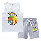 Children Pokemon Pikachu Tshirts & Shorts Summer Vest Middle Pants Sports Casual Thin Sleeveless Two Pieces