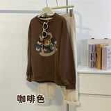 Diana Harvard Sweatshirt Cartoon Bear round Neck Pullover Khaki Sweater