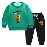 Children Pokemon Pikachu Hoodie & Pant Set Fleece Lined Padded Warm Keeping Winter Clothes Sweatershirt Suit