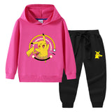 Children Pokemon Pikachu Hoodie & Pant Set Hooded Sweater Trousers Two-Piece Baby Cotton Sweater Set