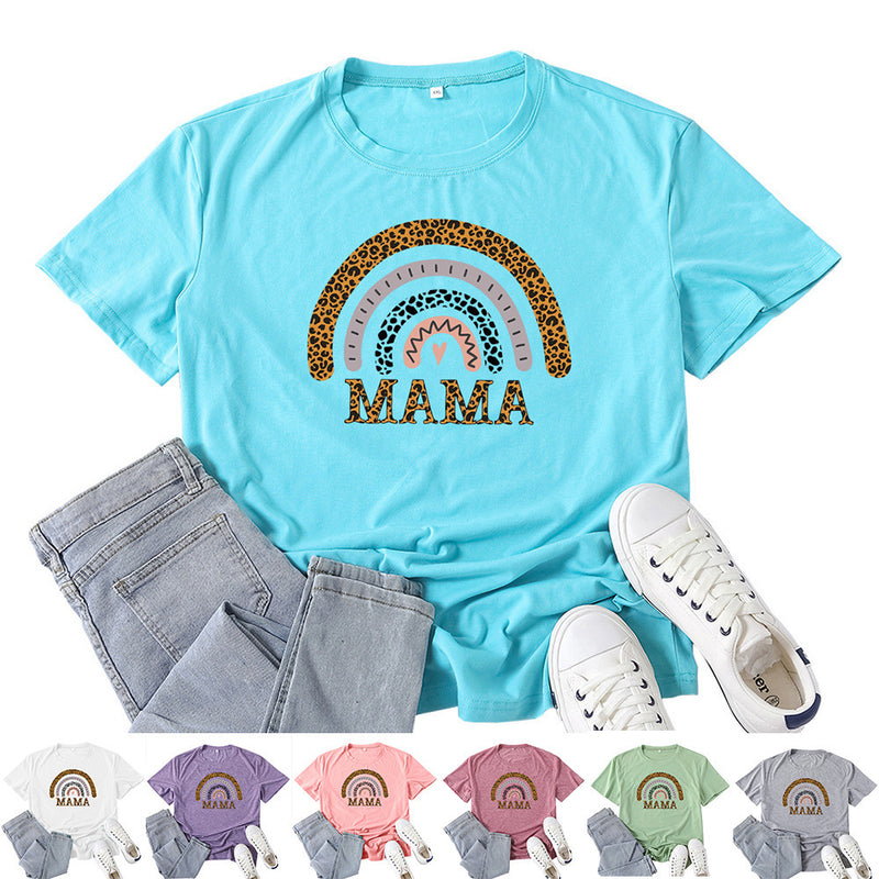 Boy Mama T Shirt Leopard Print Rainbow Mama Pattern Printed T-shirt