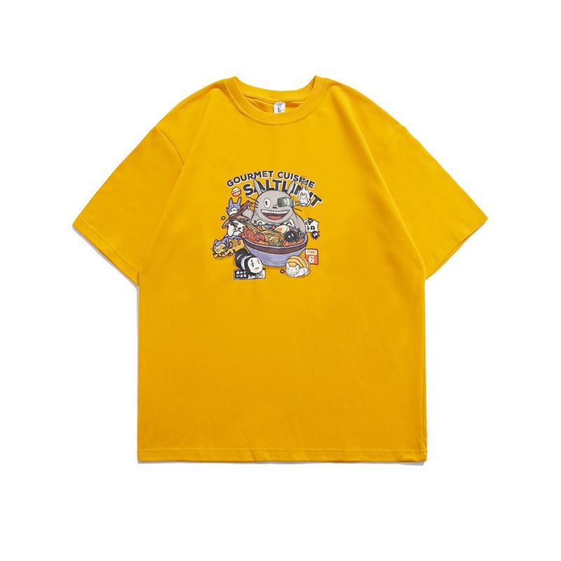 Men T Shirt Summer Casual Tops Men's Clothes Summer Wear Japanese-Style Retro Men's round Neck Short Sleeve Casual Cartoon Totoro Printed T-shirt