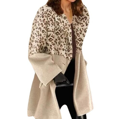 Women Dalmatian Coat Autumn and Winter Suit Collar Loose Leopard Print