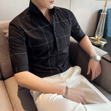 Men Shirts Casual Plaid Shirt Slim Fit V-neck Shirt