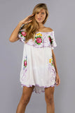 Women Dress Bohemian Embroidered off-Shoulder Flower Fashion Dress Shirt Dress