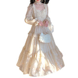 Vintage Empire Waist Dress Lantern Sleeve Dress Spring Long Dress for Women