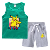 Children Pokemon Pikachu Tshirts & Shorts Vest Middle Pants Sports Casual Bottoming Shirt Two Pieces