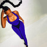 Women's Spring Clothing Fashion Color Contrast Stitching High Waist Tight Sleeveless Sports Fitness Jumpsuit