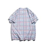 Men T Shirt Summer Casual Tops Summer Casual Cartoon Bear Printed Plaid Short Sleeve T-shirt